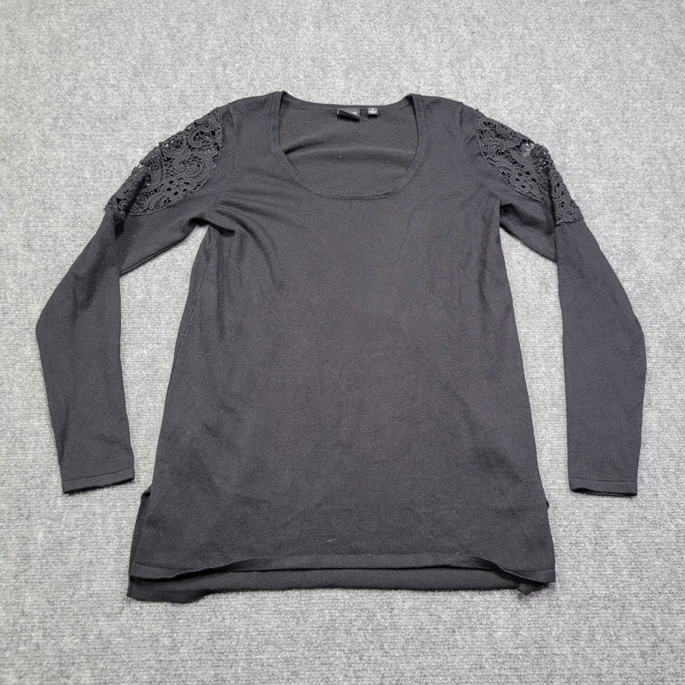 Devotion By Cyrus Sweater Womens S Black Lace Shoulder Pullover‎ Long Sleeve Top